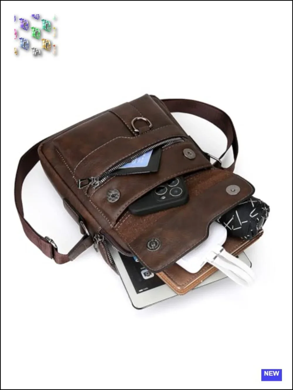 Crossbody Bag Leather Sling Messenger Bag with Multiple Pockets Business